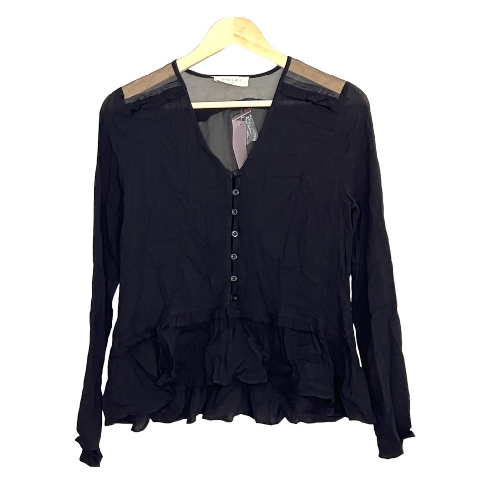 NWT Sophie Rue Peplum Sheer Shoulder Long Sleeve Blouse
